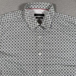 Bugatchi Shirt Mens Large Gray Geometric Shaped Fit Casual Preppy Button Up Logo